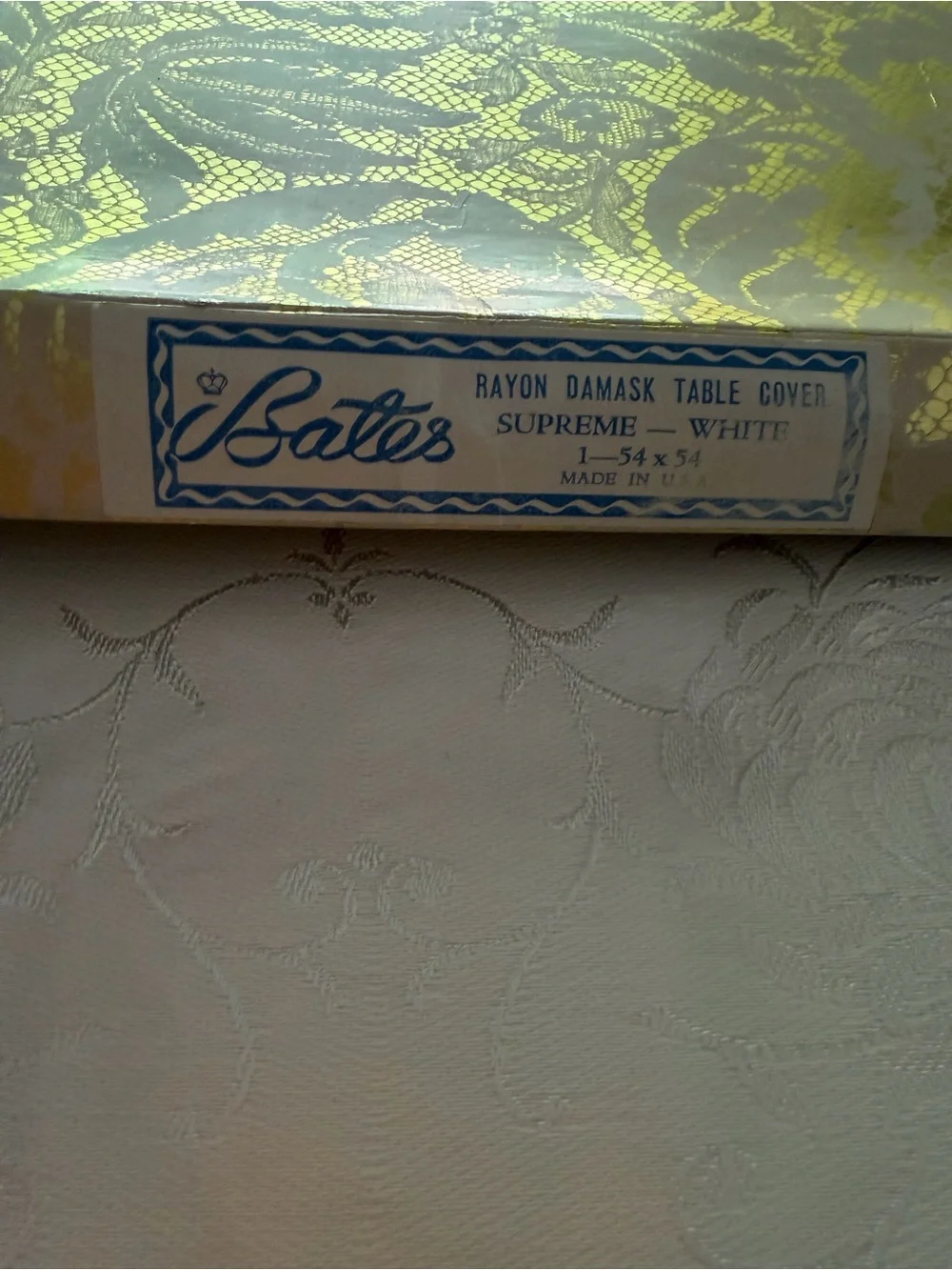 Bates White Floral Damask Tablecloth 54 x 54”